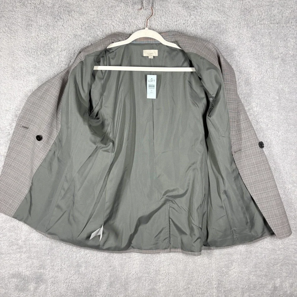 NEW LOFT Versa Plaid Seasonless‎ Stretch Double Breasted Blaze Sz 12 Petite Gray - Picture 3 of 10